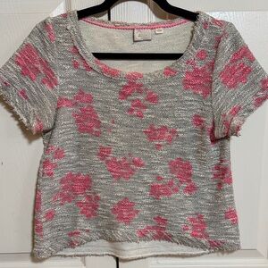 Anthropologie Postmark Women's Short-Sleeve Knit Top in Gray and Pink- Small